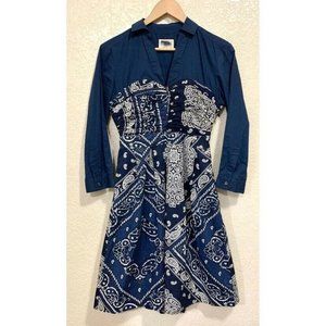 Anthropologie Holding Horse Blue Paisley Print Shirt Collared Dress